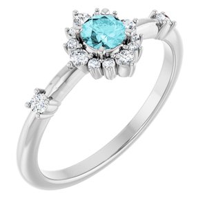 14K White Blue Zircon & 1/6 CTW Diamond Ring